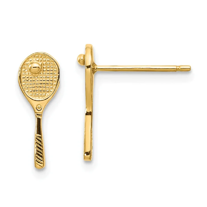 Women's earrings micro-gold-Mini Tennis Racquet and Ball Post Earrings in 14k Yellow Gold