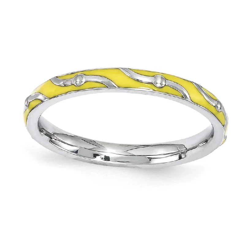 Women's rings faint-design-2.5mm Sterling Silver Stackable Expressions Yellow Enamel Band