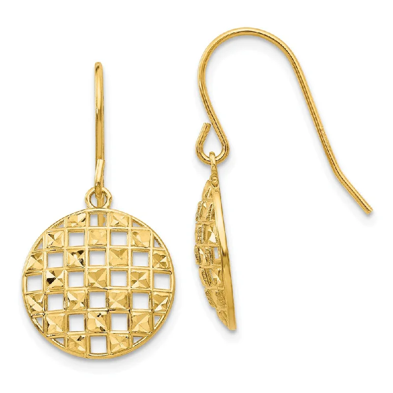 Women's earrings thin-gold-Circle Cut Out Drop Earrings in 14k Yellow Gold