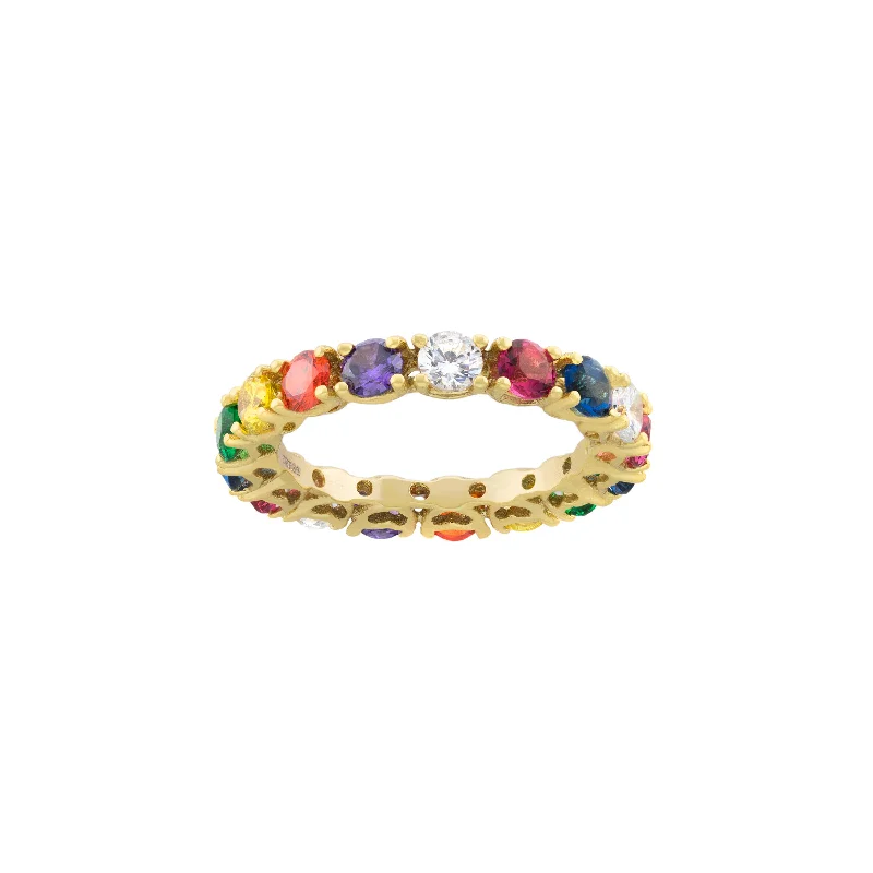 Women's rings oxidized-silver-Rainbow Tennis Ring