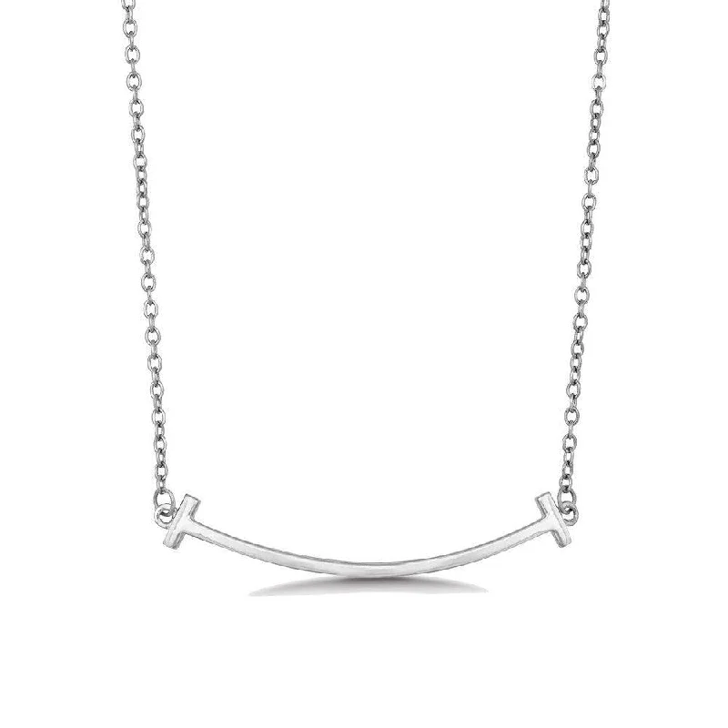 Women's necklaces delicate-gemstone-Sterling Silver Rhodium Plated Double T Curved Bar Necklace