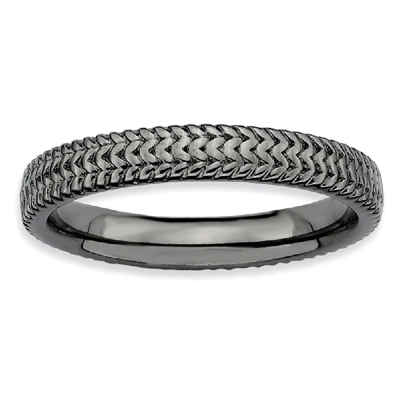 Women's rings micro-set-3.25mm Stackable Black Plated Sterling Silver Finely Textured Band