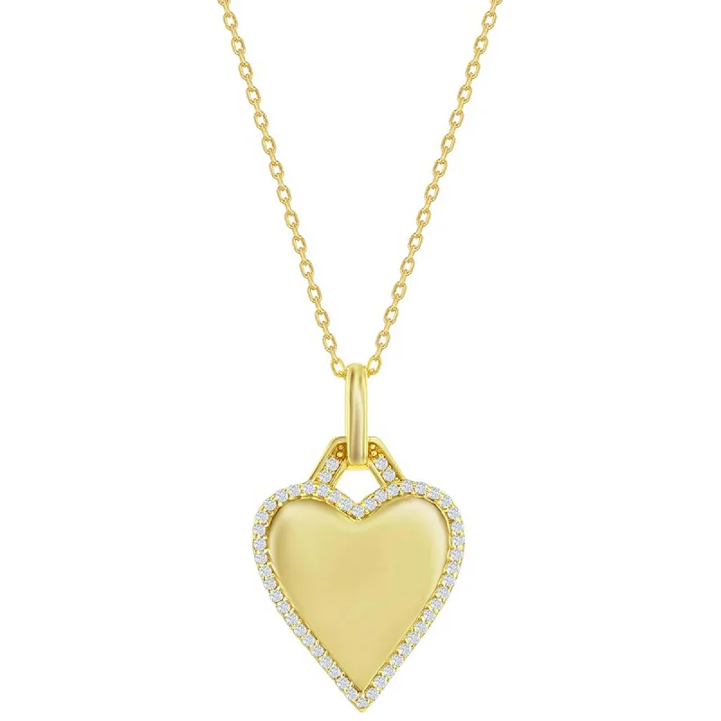 Women's necklaces twinkling-accent-Classic Women's Necklace - Gold Plated Polished Heart White CZ Border | M-7043-GP