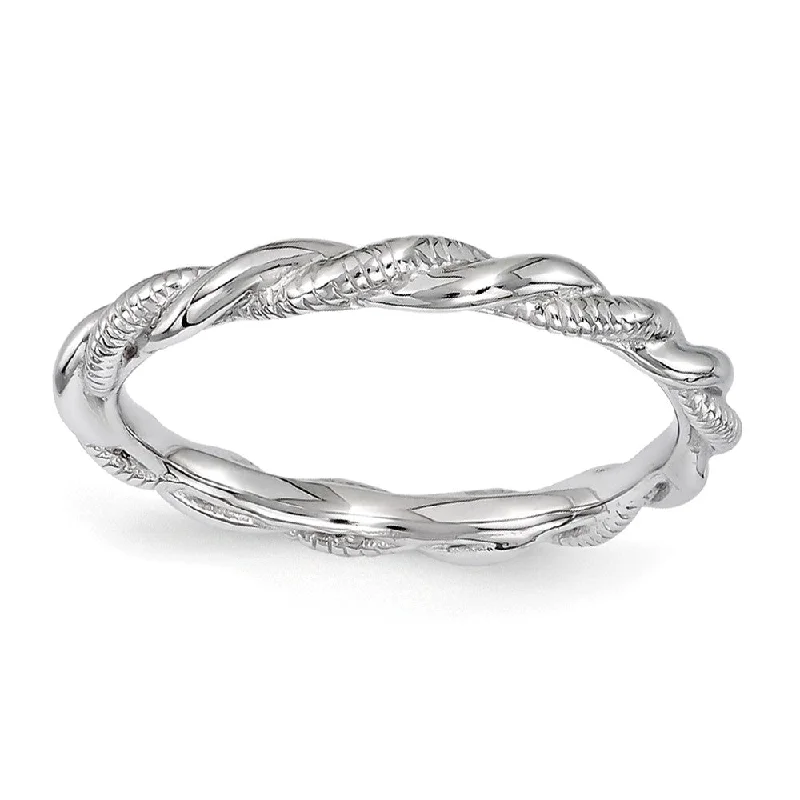 Women's rings dainty-gift-2.5mm Rhodium Plated Sterling Silver Stackable Twisted Band