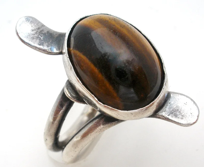 Women's rings ornate-blush-Vintage Tiger's Eye Ring Sterling Silver Size 5.25