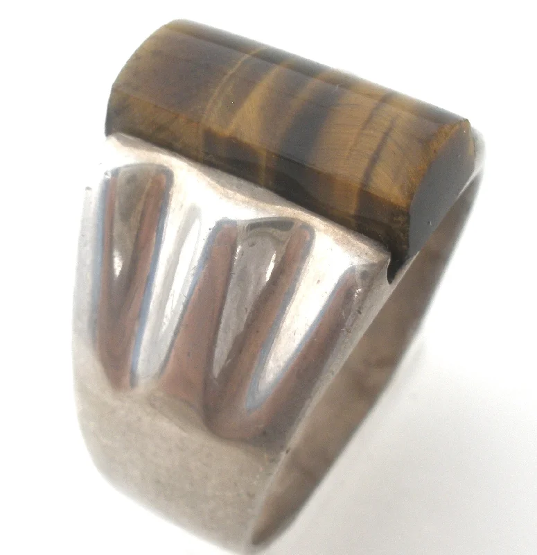 Women's rings faint-design-Mexican Tiger's Eye Ring 925 Size 11