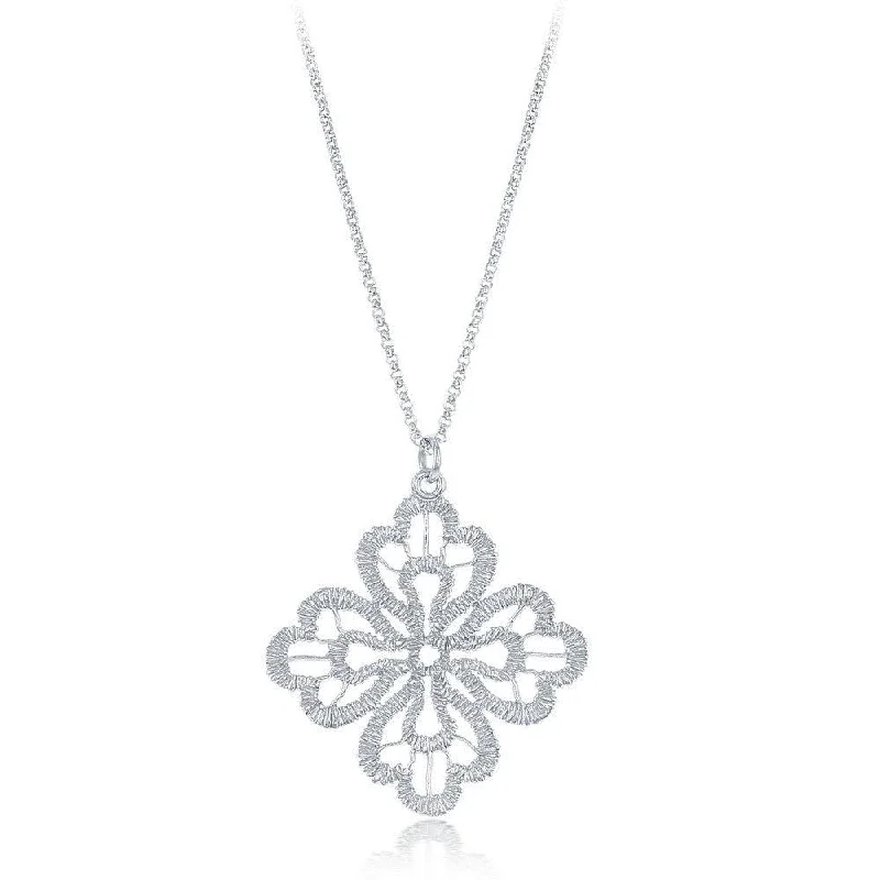 Women's necklaces radiant-link-Sterling Silver Diamond Cut Leaf Flower Necklace