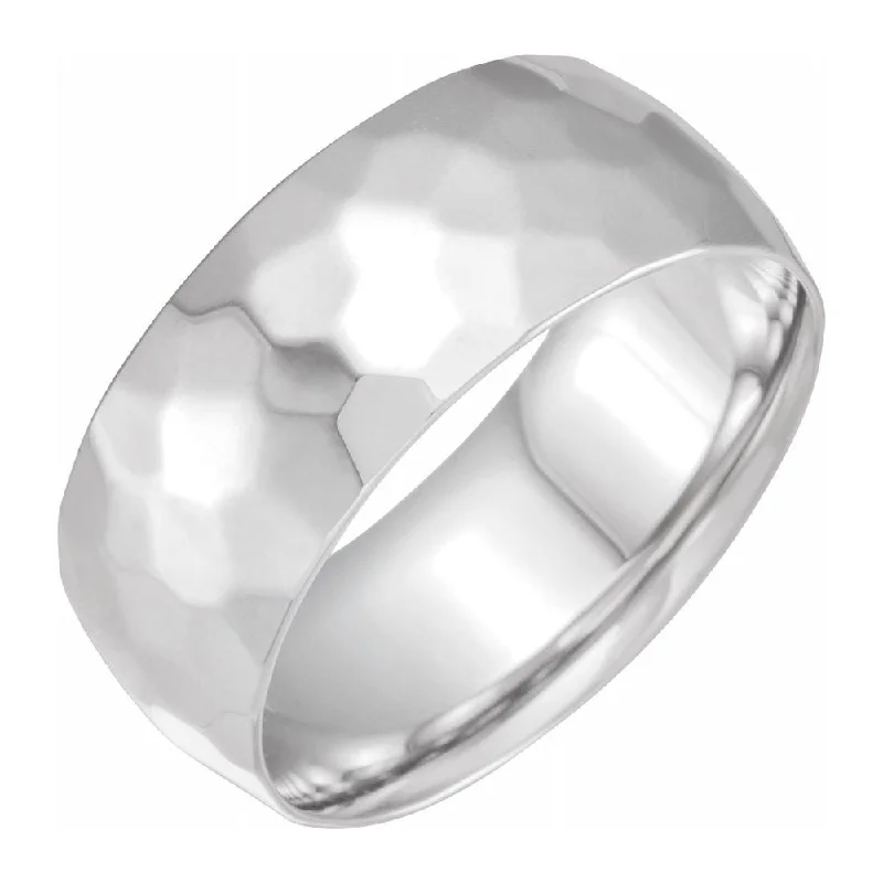 Women's rings hand-brushed-9mm Continuum Sterling Silver Hammered Comfort Fit Band,