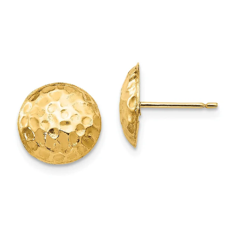 Women's earrings polished-silver-9mm Hammered Puffed Round Post Earrings in 14k Yellow Gold