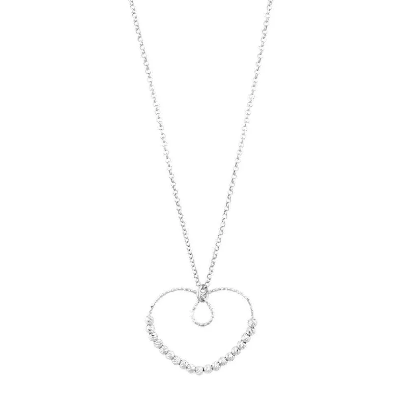 Women's necklaces twinkling-accent-Sterling Silver Diamond Cut Beads Heart Necklace