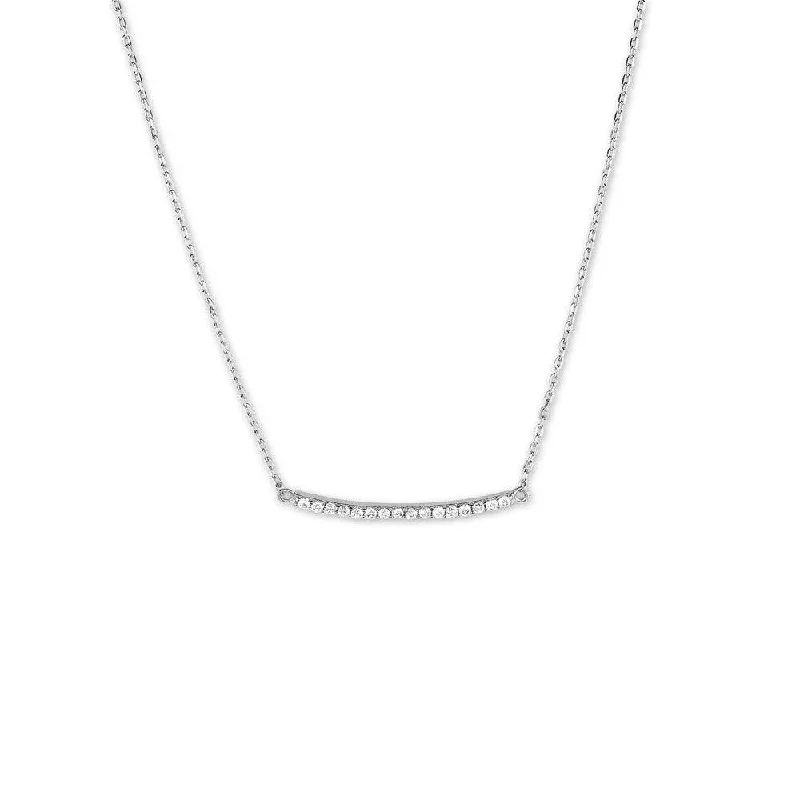 Women's necklaces ornate-shine-Sterling Silver CZ Curved Bar Necklace