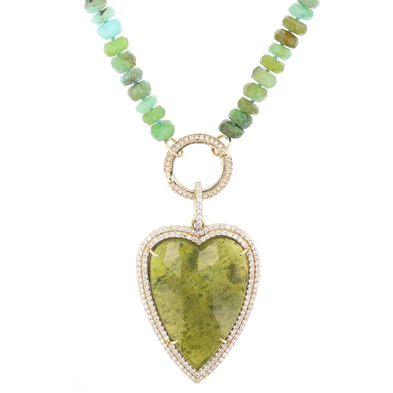 Women's necklaces delicate-stone-14K Green Garnet Heart Pendant on Opal Necklace - 35"  SNG00142