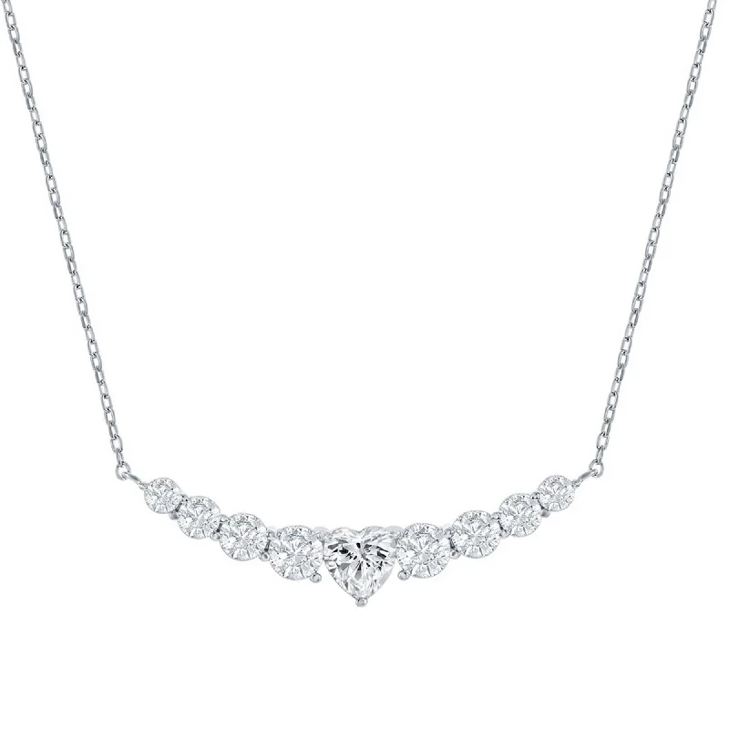 Women's necklaces romantic-hue-Classic Women's Necklace - Graduating Round CZ with Center Heart Curved Bar | M-7108