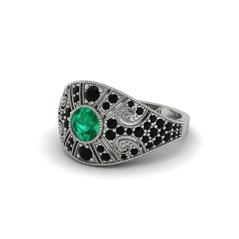 Women's engagement rings playful-design-Emerald Vertical Three Stone Vintage Engagement Ring - Vivienne No. 36