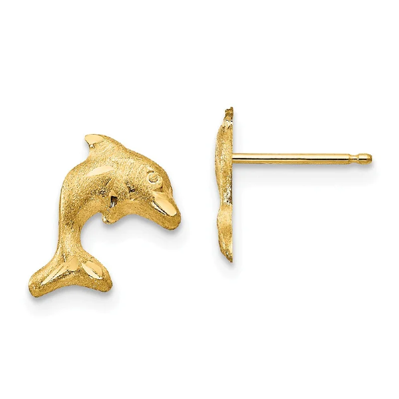 Women's earrings subtle-stud-Kids Satin and Diamond-Cut Dolphin Post Earrings in 14k Yellow Gold