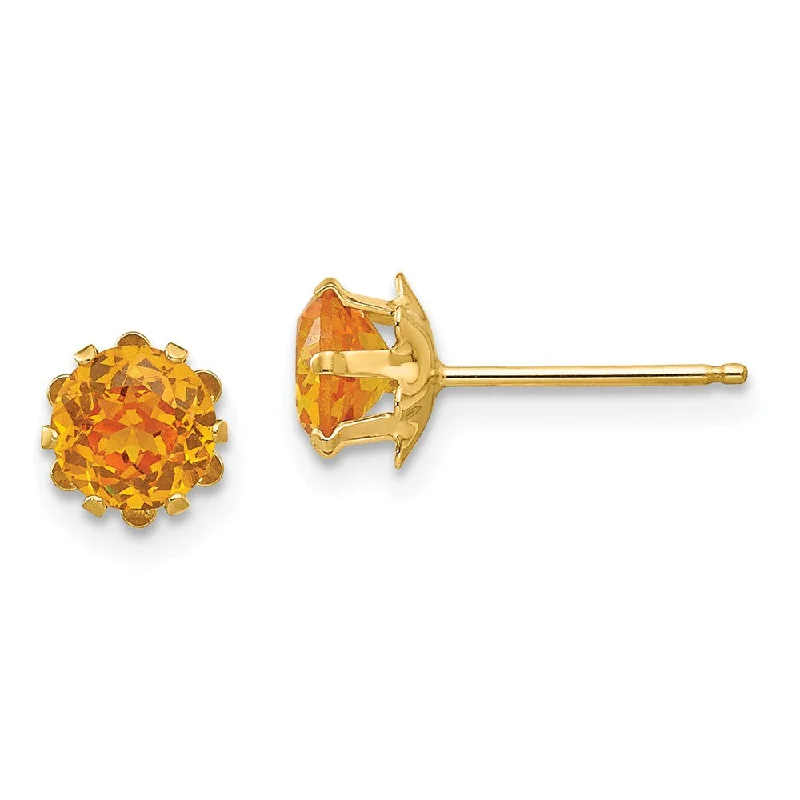 Women's earrings polished-dot-Kids 5mm Synthetic Citrine Birthstone 14k Yellow Gold Stud Earrings