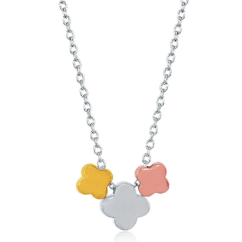 Women's necklaces luxe-coral-Sterling Silver Multicolor Triple Clover Necklace