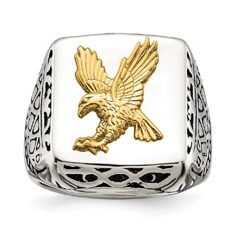 Women's rings twisted-metal-Men's 20mm Stainless Steel & 14K Gold Accent Eagle Tapered Ring