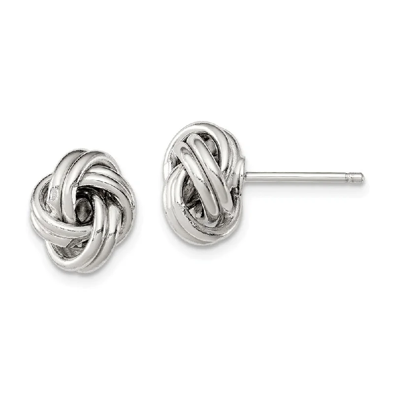 Women's earrings polished-hoop-9mm Grooved Love Knot Earrings in Sterling Silver