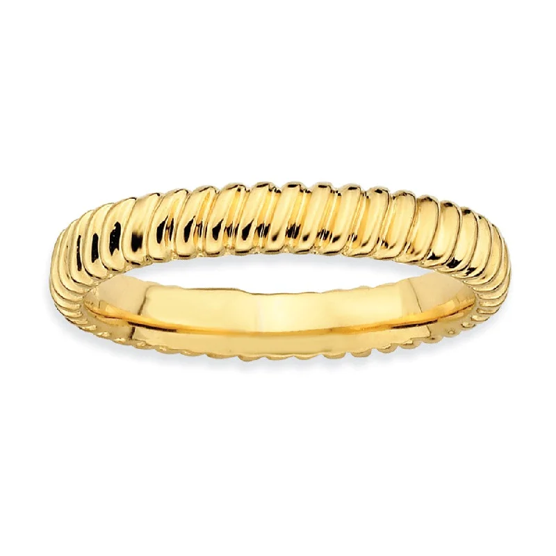 Women's rings vivid-gemstone-3.25mm Stackable 14K Yellow Gold Plated Silver Fluted Band