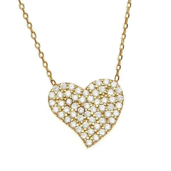 Women's necklaces ornate-metal-Sterling Silver Gold Plated CZ Heart Necklace