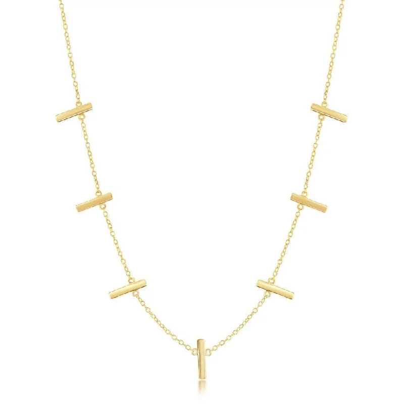 Women's necklaces glowing-stone-Sterling Silver Gold Plated Verticle Bars Necklace