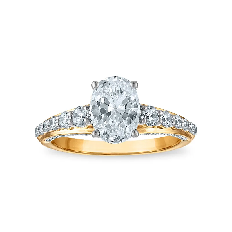 Women's engagement rings sculpted-setting-Red Hot Deal 2-1/4 CTW Lab Grown Diamond Engagement Ring in 10KT Yellow Gold