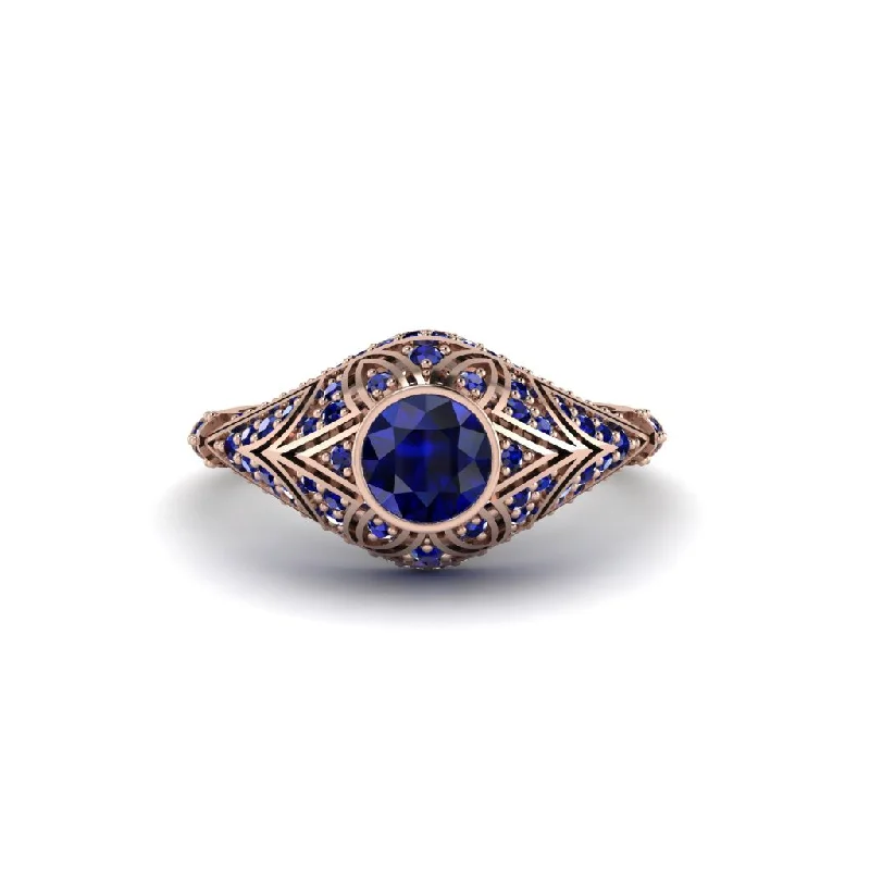 Women's engagement rings sculpted-setting-Sapphire Bezel Vintage Filigree Engagement Ring - Kendall No. 74