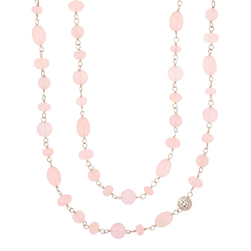 Women's necklaces velvety-finish-14k Rose Quartz Gemstone Rope Necklace- 44"  NG000639