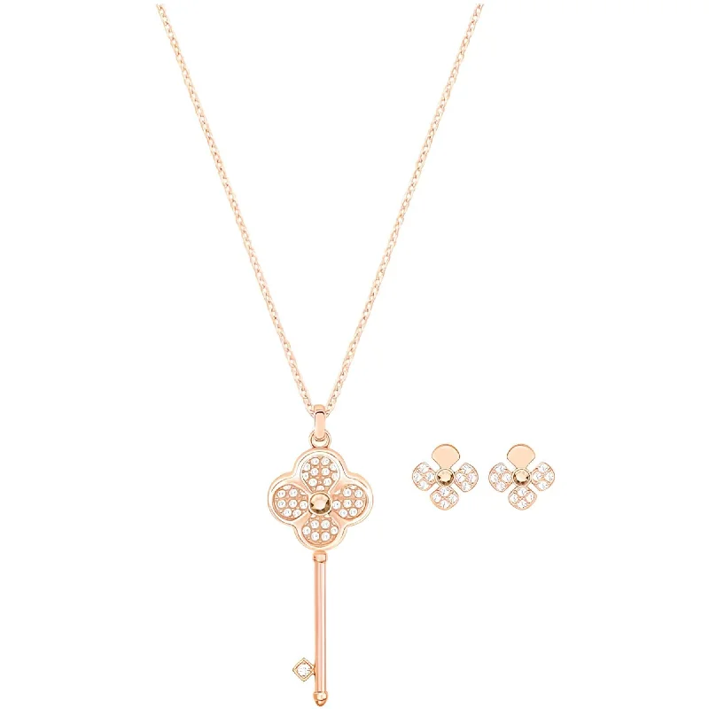 Women's necklaces delicate-platinum-Swarovski Women's Necklace and Earrings - Hall Key Motif Rose Gold Plated | 5422273