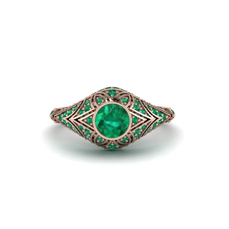 Women's engagement rings radiant-pave-Emerald Bezel Vintage Filigree Engagement Ring - Kendall No. 20