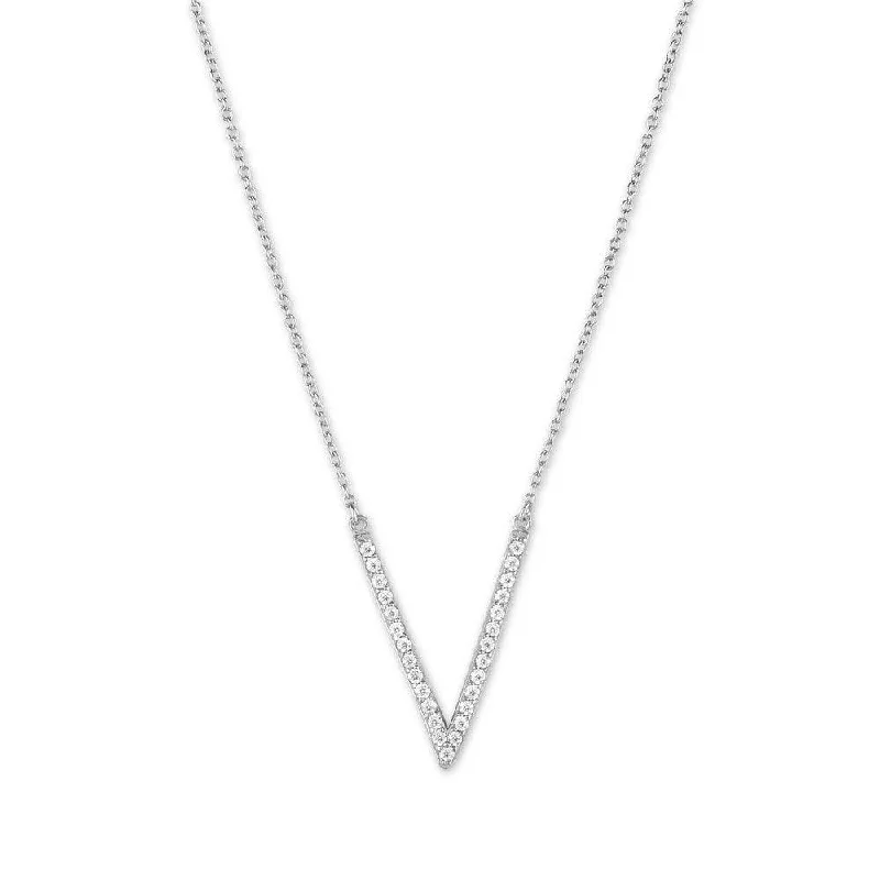 Women's necklaces faint-gold-Sterling Silver Micro Pave V Pendant Necklace