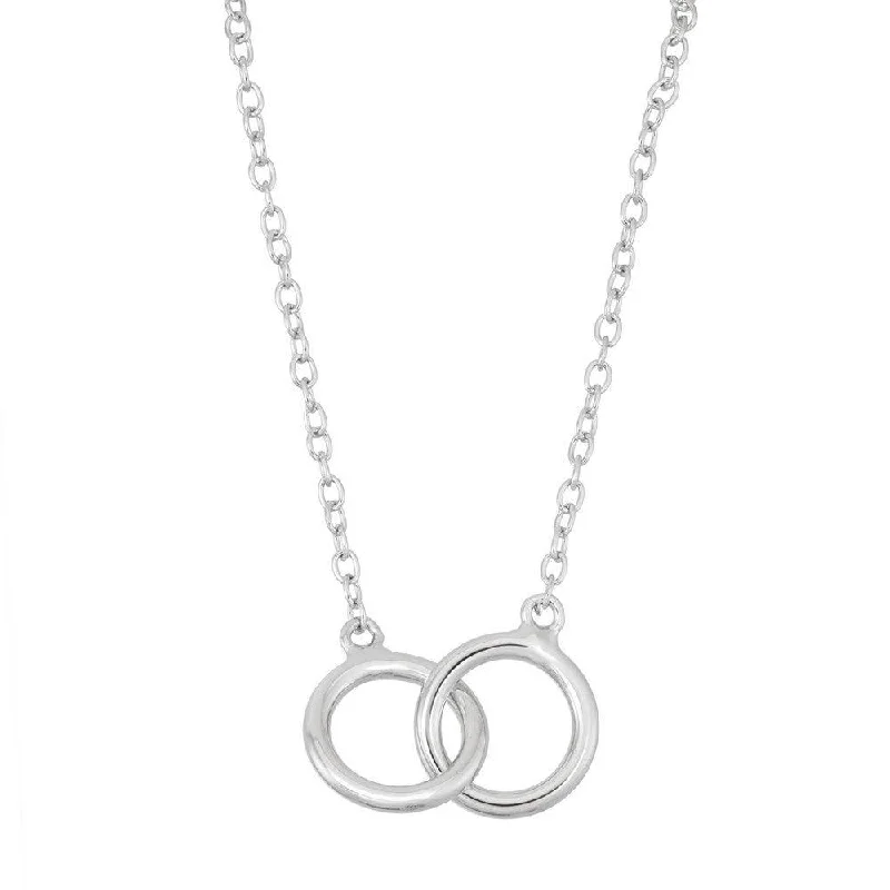 Women's necklaces velvety-finish-Sterling Silver Double Interlocked Rings Necklace