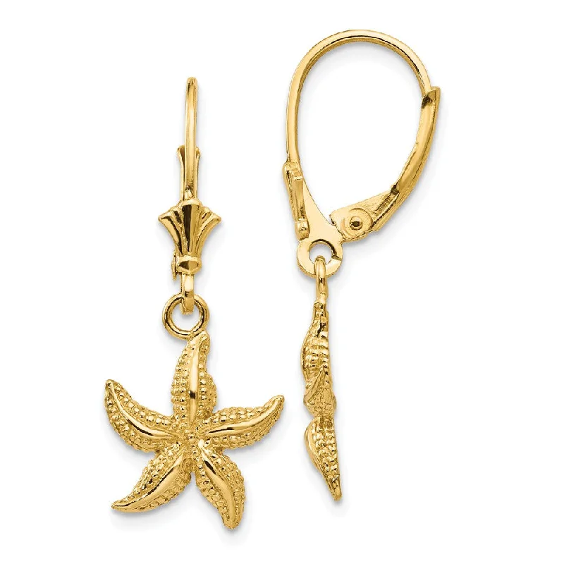 Women's earrings subtle-pearl-12mm Textured Starfish Lever Back Earrings in 14k Yellow Gold