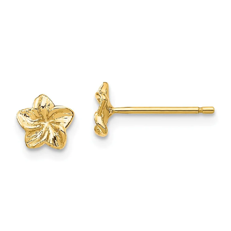 Women's earrings fine-bar-6mm Plumeria Flower Post Earrings in 14k Yellow Gold