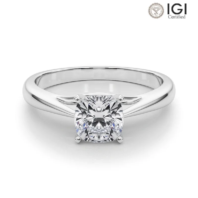 Women's engagement rings ethical-diamond-Katerina Cushion Lab Grown Diamond Solitaire Engagement Ring IGI Certified