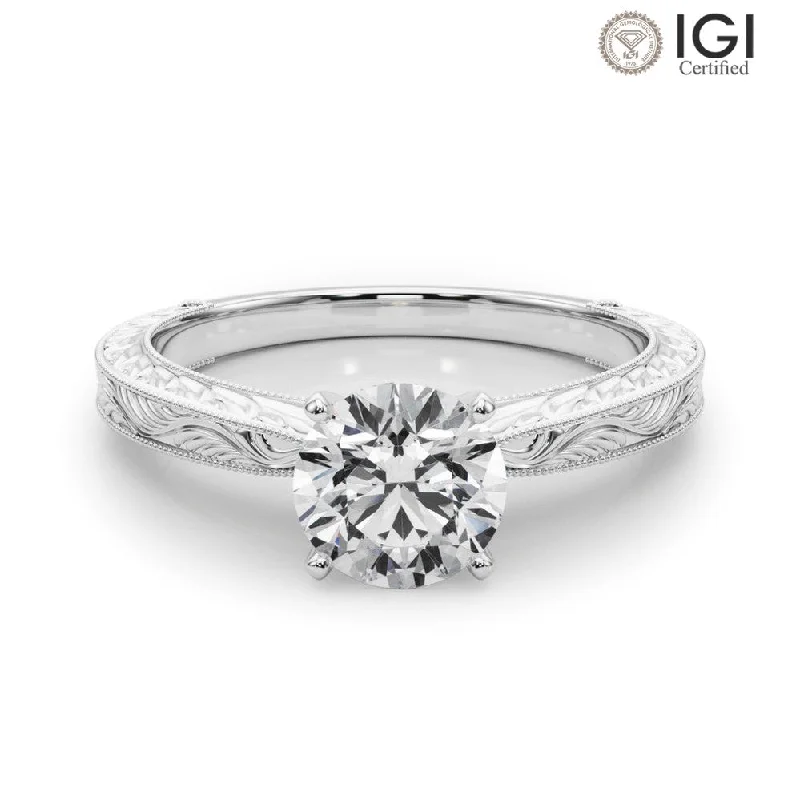 Women's engagement rings elegant-platinum-Victoria Round Lab Grown Diamond Solitaire Engagement Ring IGI Certified