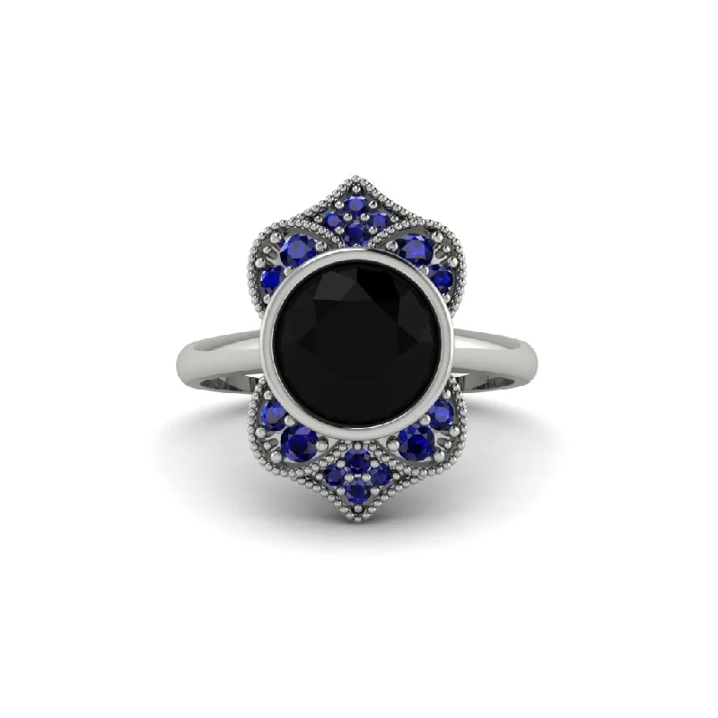 Women's engagement rings radiant-edge-Black Diamond Bezel Vintage-Inspired Engagement Ring - Olive No. 69