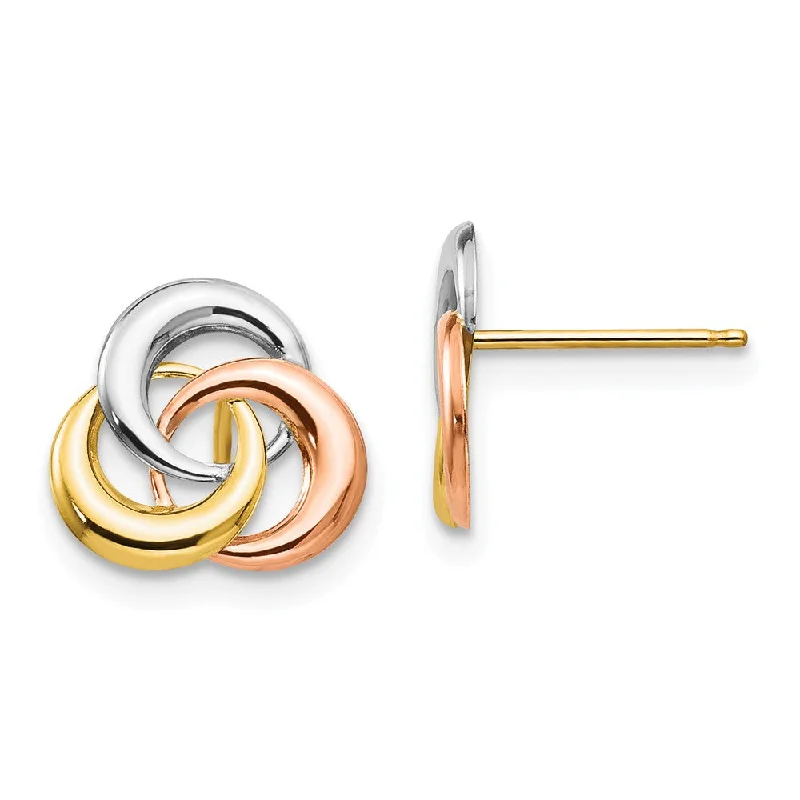 Women's earrings sleek-stud-9mm 14k Tri-color Gold Love Knot Post Earrings