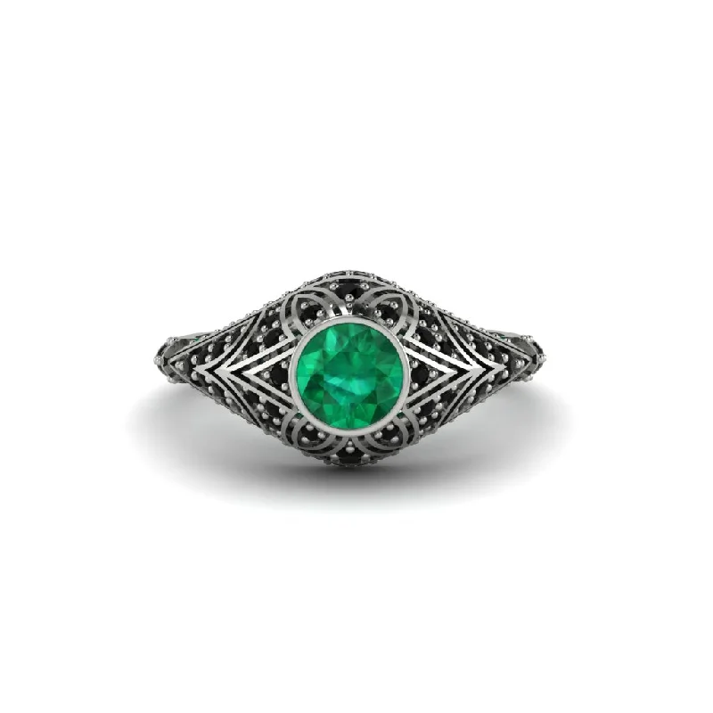 Women's engagement rings crafted-halo-Emerald Bezel Vintage Filigree Engagement Ring - Kendall No. 36