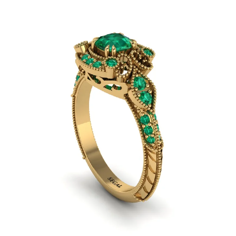 Women's engagement rings romantic-stone-Emerald Vintage Filigree Cushion Cut Engagement Ring - Elaina No. 19