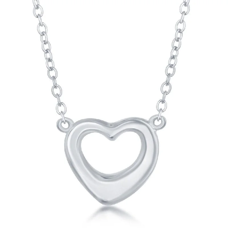 Women's necklaces gentle-length-Sterling Silver Puffed Open Heart Necklace