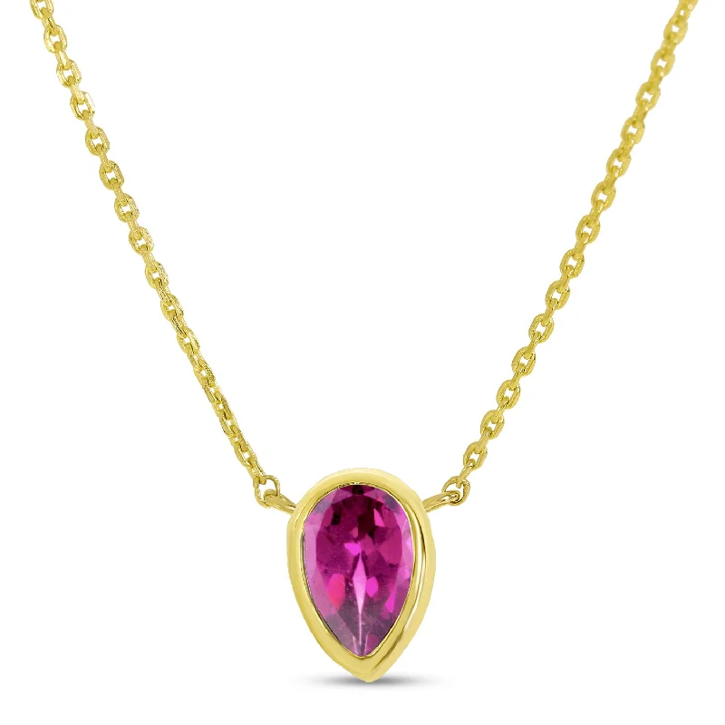 Women's necklaces lilac-gem-14K Yellow Gold Pear Pink Tourmaline Birthstone Necklace P4334-18-JUN