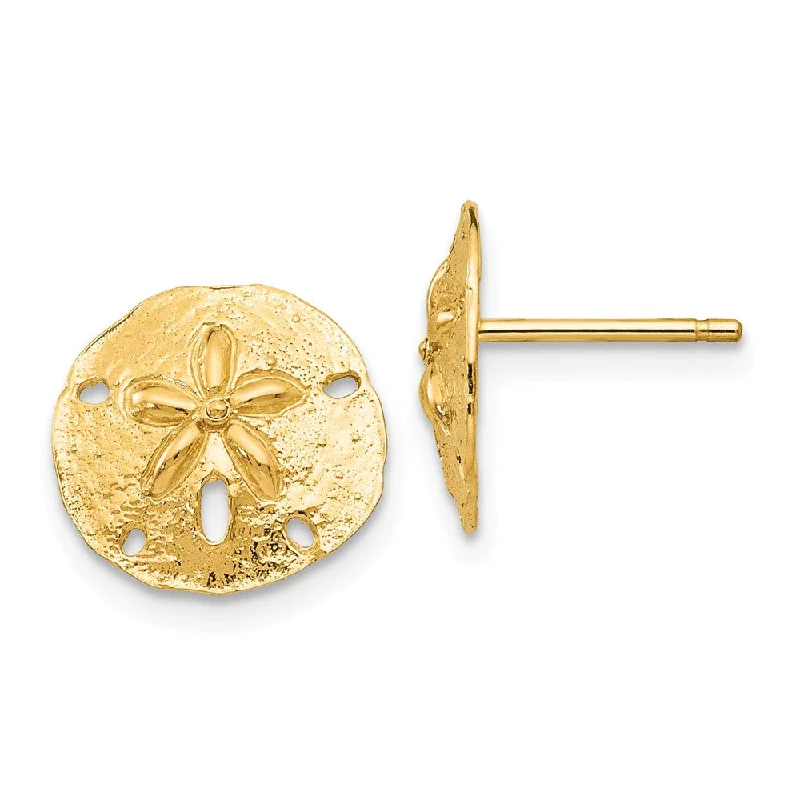 Women's earrings simple-drop-12mm Polished Sand Dollar Post Earrings in 14k Yellow Gold