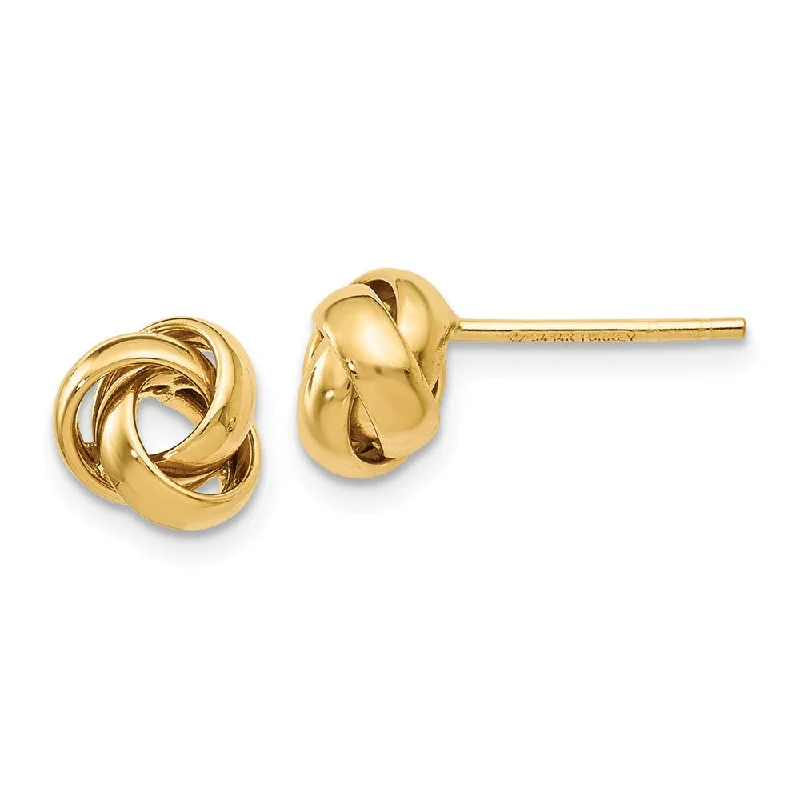 Women's earrings minimal-hoop-7mm (1/4 Inch) Polished Love Knot Post Earrings in 14k Yellow Gold