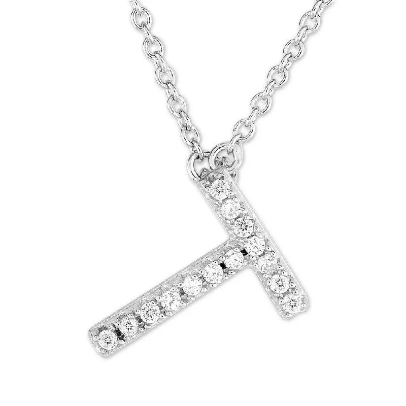 Women's necklaces resilient-alloy-Sterling Silver Micro Pave "T" Pendant Necklace