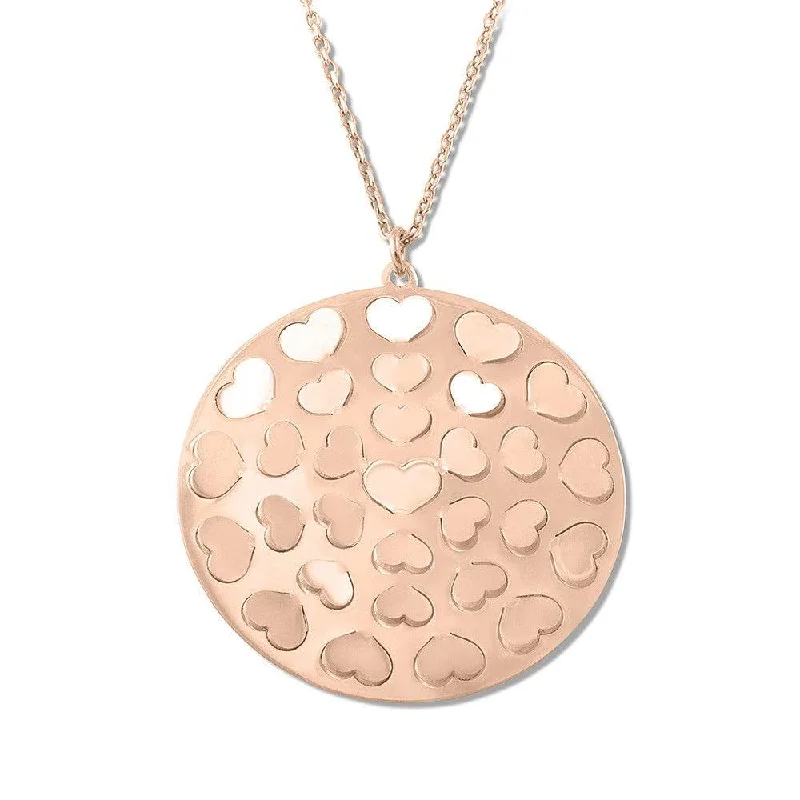 Women's necklaces playful-design-Sterling Silver Rose Gold Hearts Round Necklace