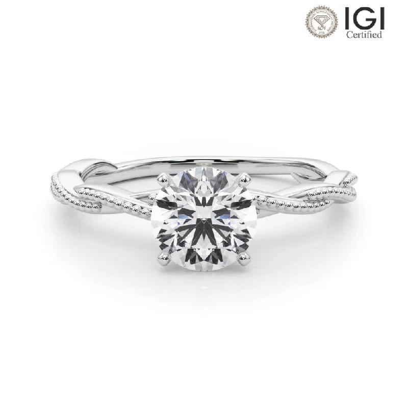 Women's engagement rings modern-bezel-Anastasia Twisted Vine Round Lab Grown Diamond Solitaire Engagement Ring IGI Certified