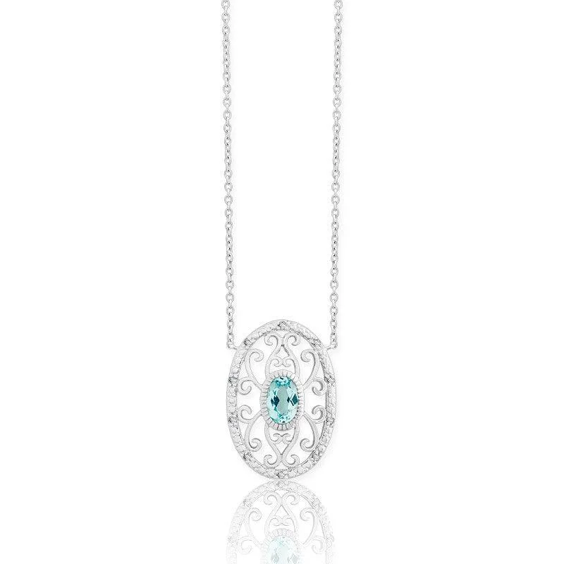 Women's necklaces botanical-Sterling Silver Blue Topaz Oval Diamond Necklace