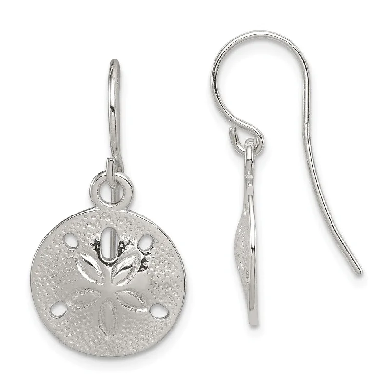 Women's earrings simple-twist-13mm Polished Sand Dollar Dangle Earrings in Sterling Silver